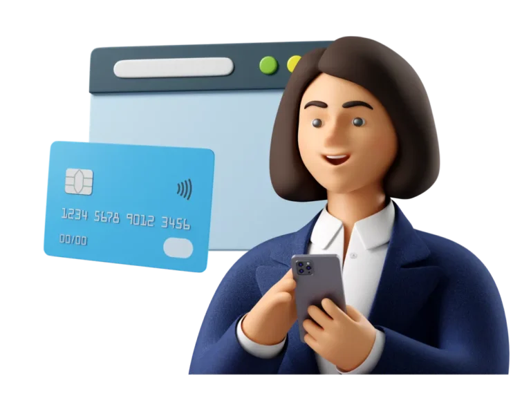 Women 3D character doing online payment on smartphone | Upplex Tech